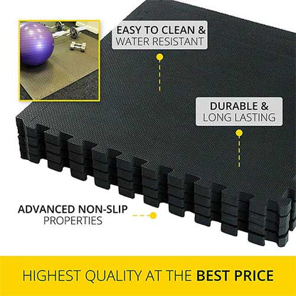 Wadan Interlocking Foam Mats For Gym Exercise - ( 60x60cm) Black 