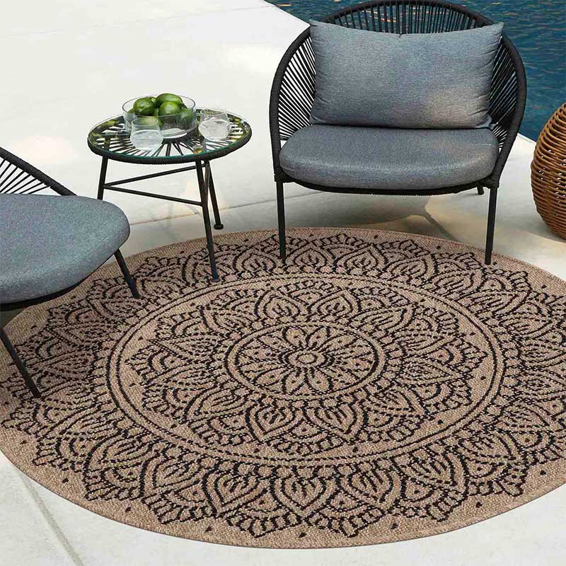 Wadan Harper Floral Circle Rugs- 120cm Indoor / Outdoor Black Main 