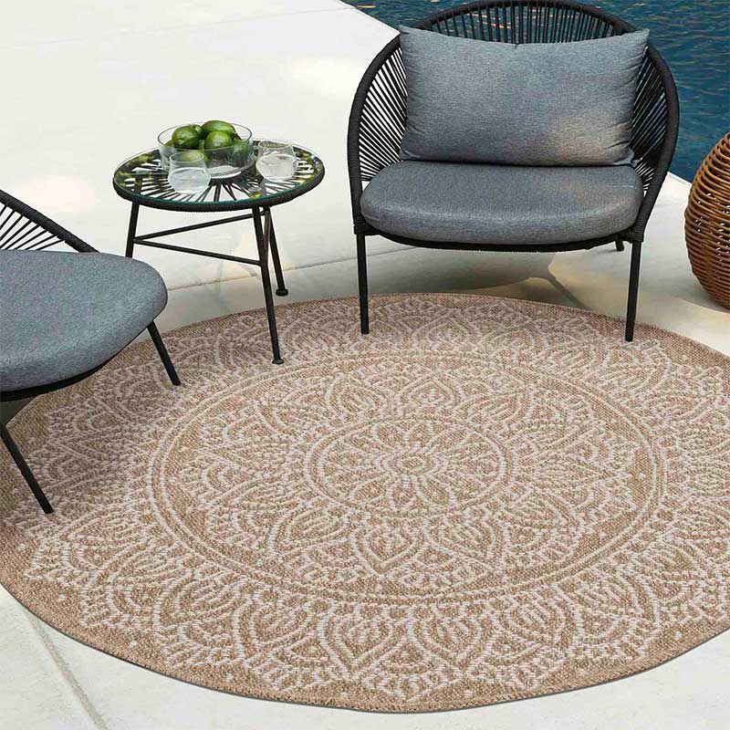 Wadan Harper Floral Circle Rugs- 120cm Indoor / Outdoor Cream Main 