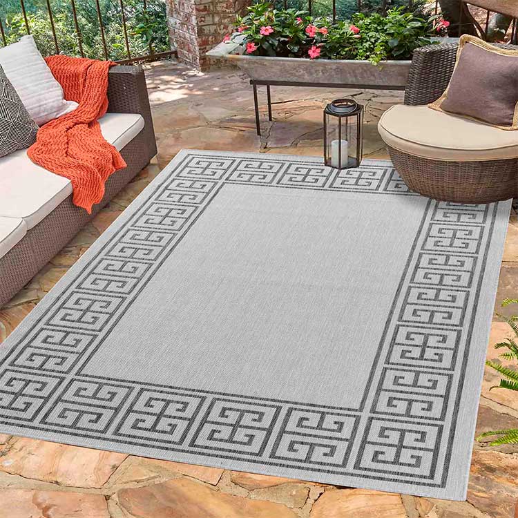 Wadan Sky Border Jute Grey - Indoor / Outdoor Rugs