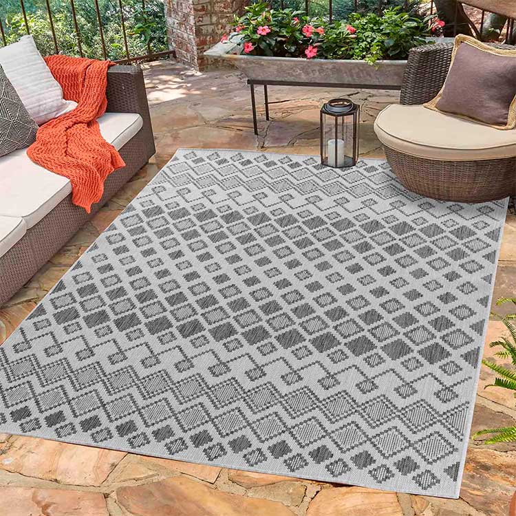 Wadan Sky Check Grey - Indoor / Outdoor Rugs