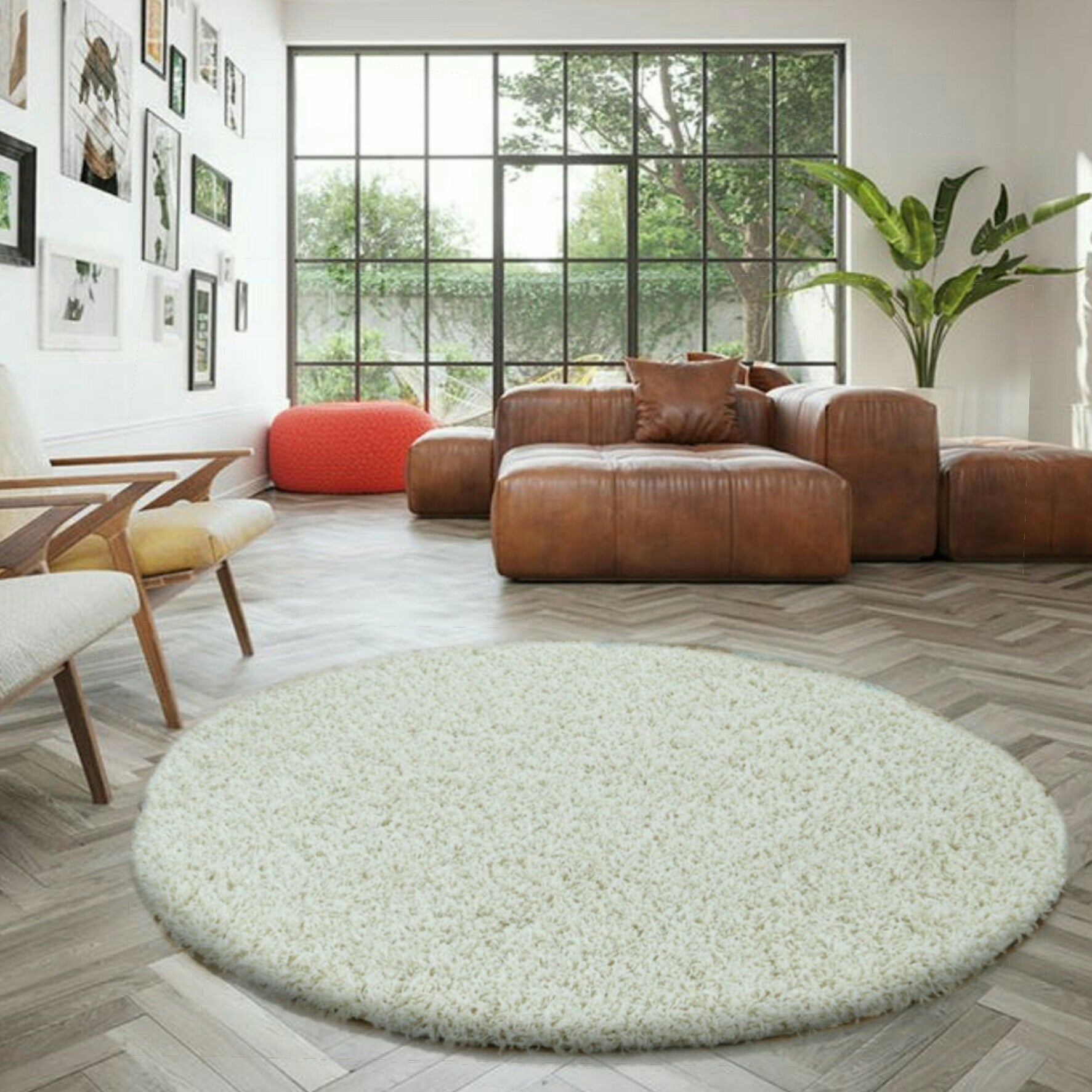 Wadan Fluffy Cream Round Rugs - 120 