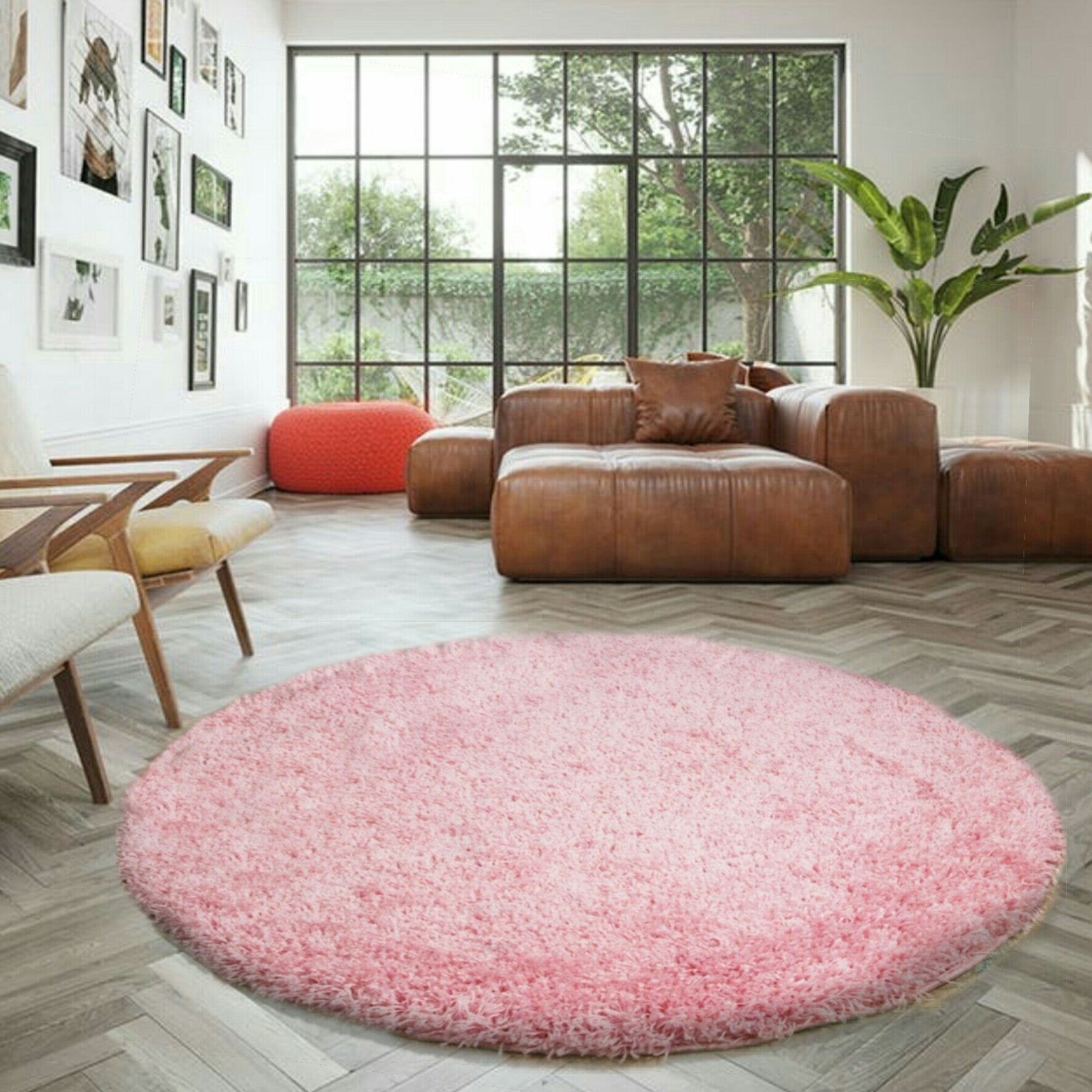 Wadan Round Pink Fluffy Rugs Modern Cheap Rugs