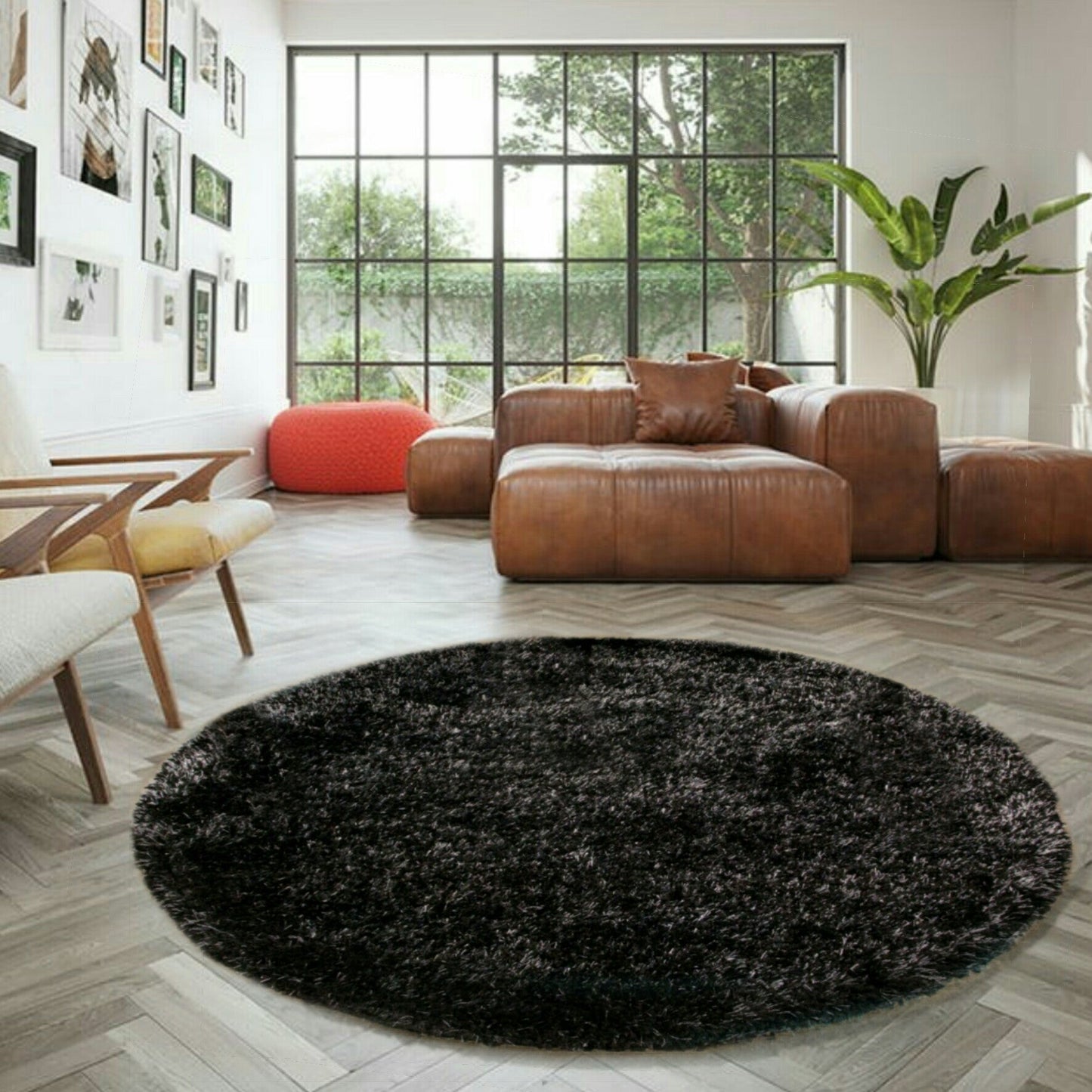 Wadan Anthracite Round Rugs - 120cm