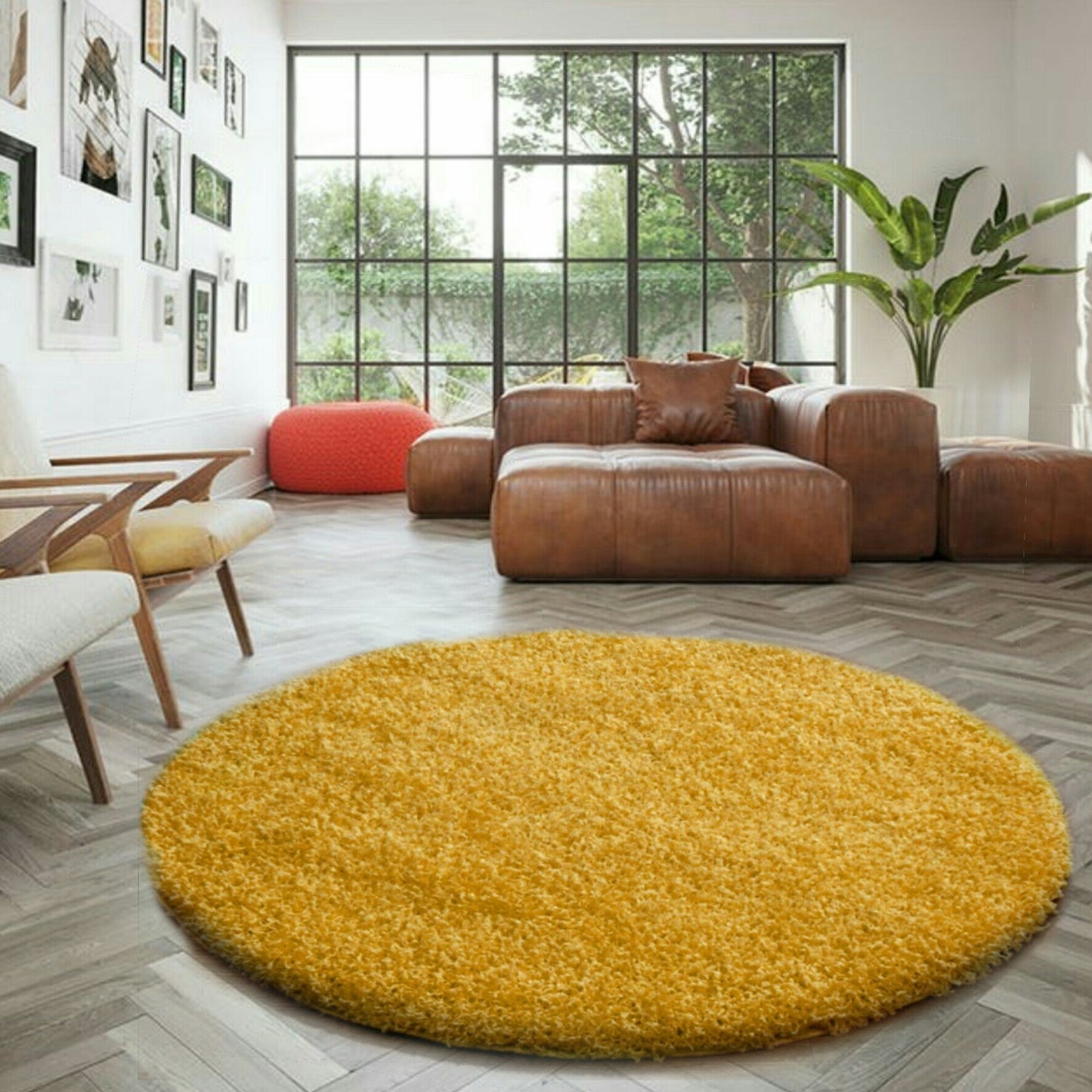 Yellow Shaggy Rugs By Wadan 120cm Round Rugs