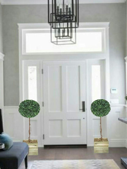 Wadan 2 x Elegant Artificial Ball Trees - 3ft Topiary Ball trees includes wooden bases