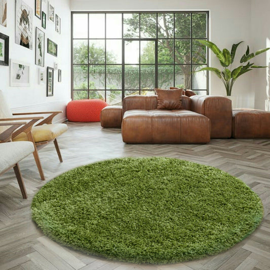 Wadan Green Shaggy Rugs 120cm Round Rugs